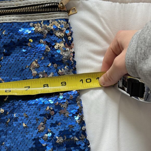 NWT Sasha New York Blue Silver Sequin Crossbody Purse Strap Black Club Party - Picture 2 of 8